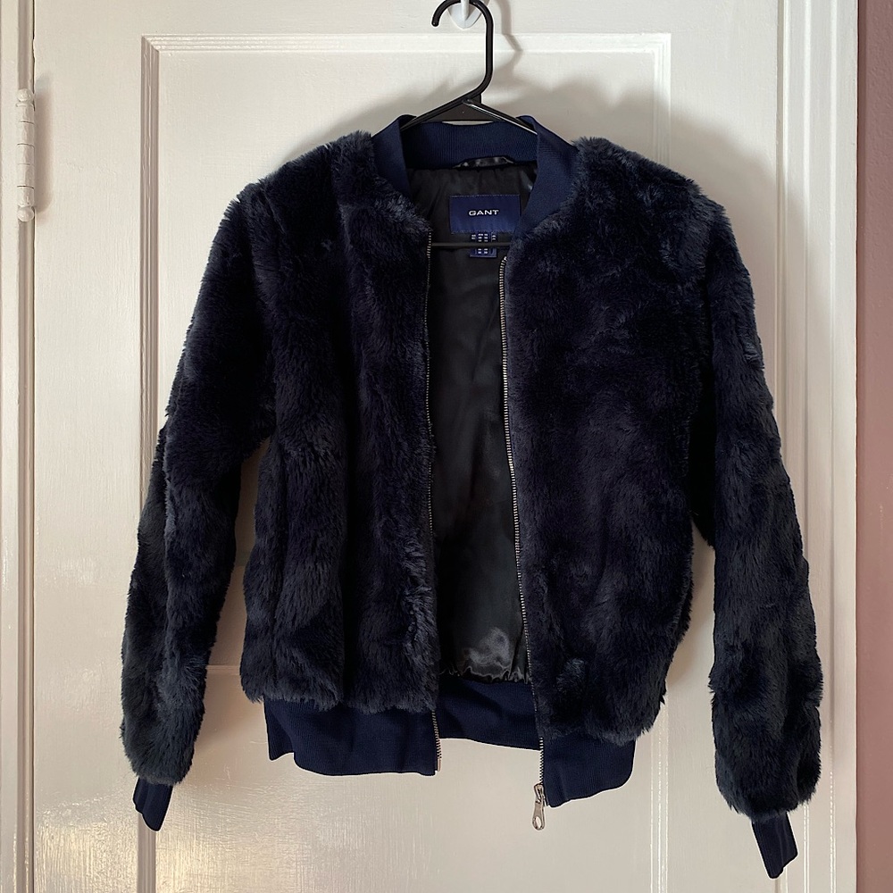 GANT Faux Fur Navy Bomber Jacket